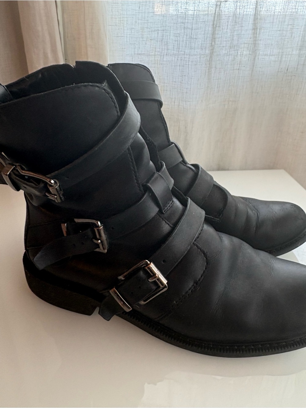 Vince Camuto Black Leather Ankle Buckle Boots